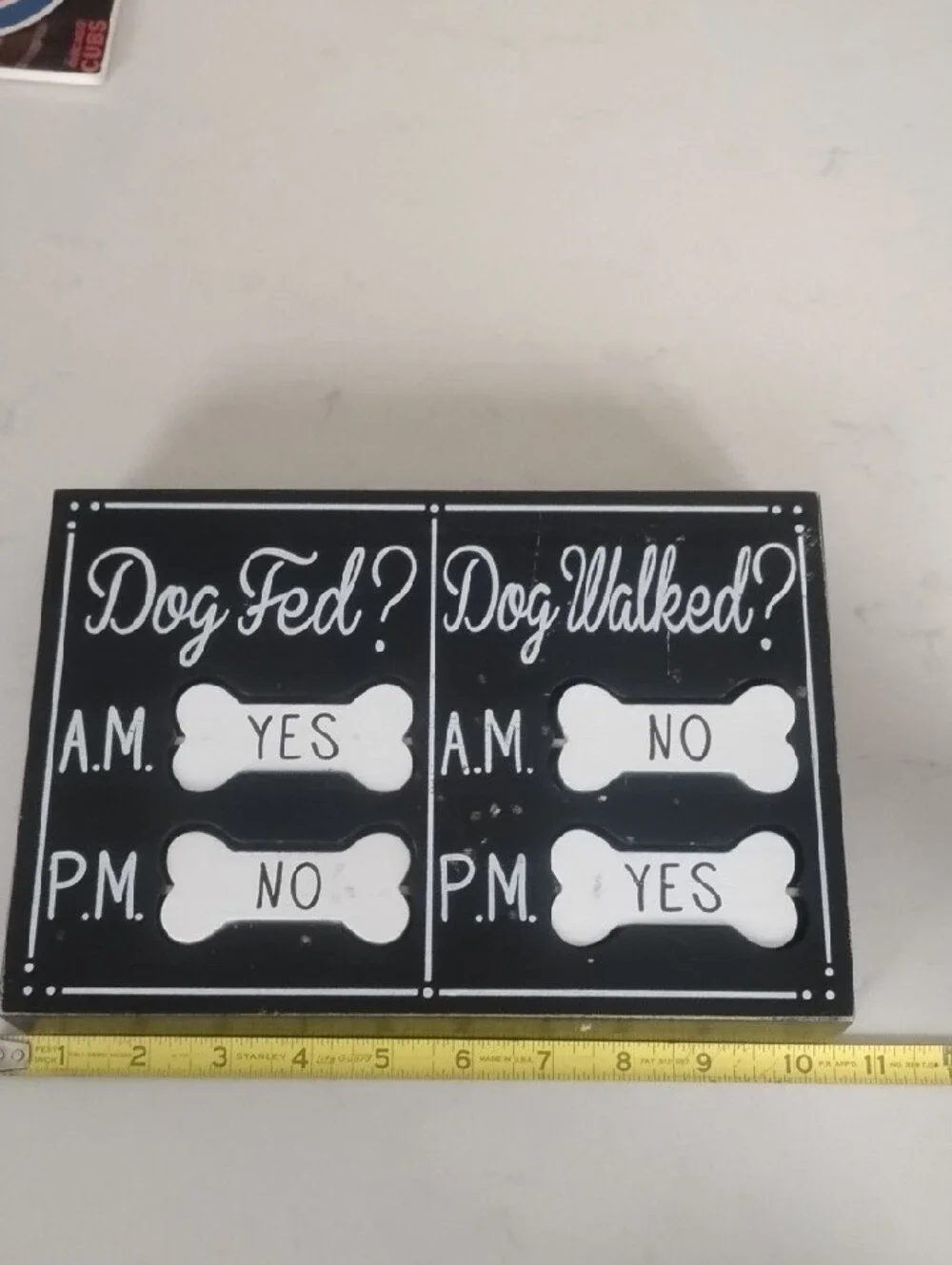 Dog Fed? Dog Walked? Wooden Reminder Sign - With Spinning Bones